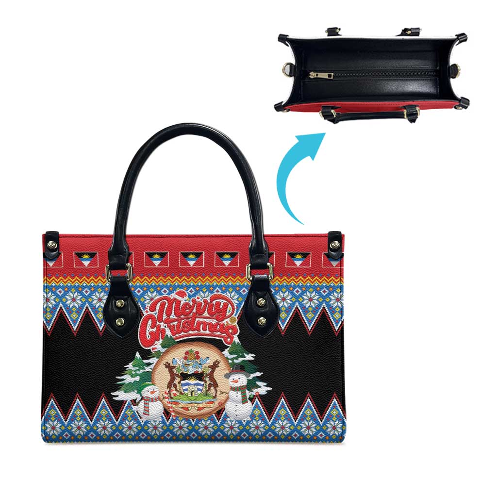 Antigua and Barbuda Christmas Leather Bag Coat Of Arms With Snowman - Wonder Print Shop