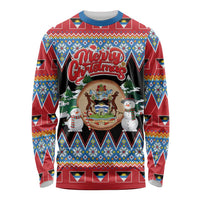 Personalized Antigua and Barbuda Christmas Long Sleeve Shirt Coat Of Arms With Snowman - Wonder Print Shop