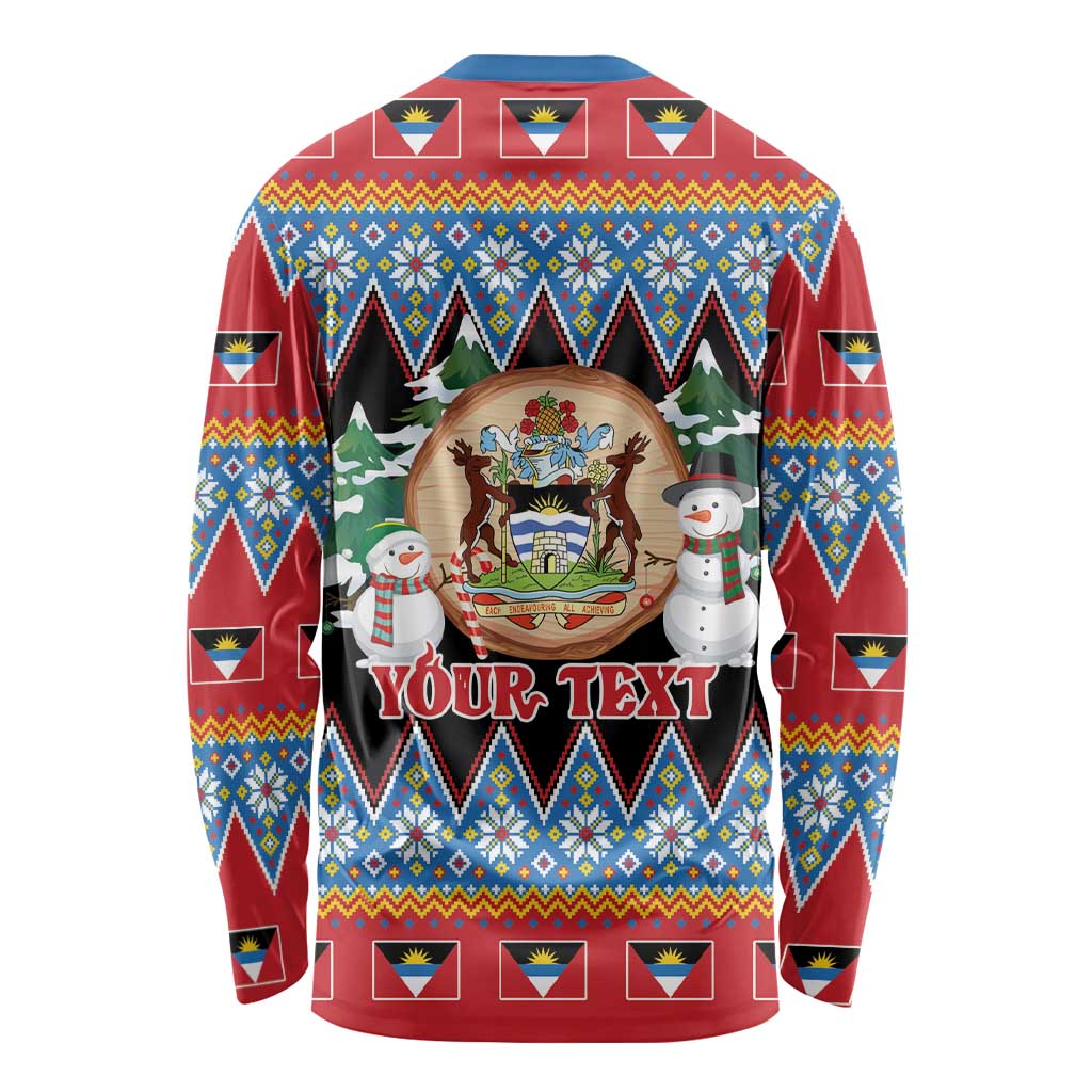 Personalized Antigua and Barbuda Christmas Long Sleeve Shirt Coat Of Arms With Snowman - Wonder Print Shop