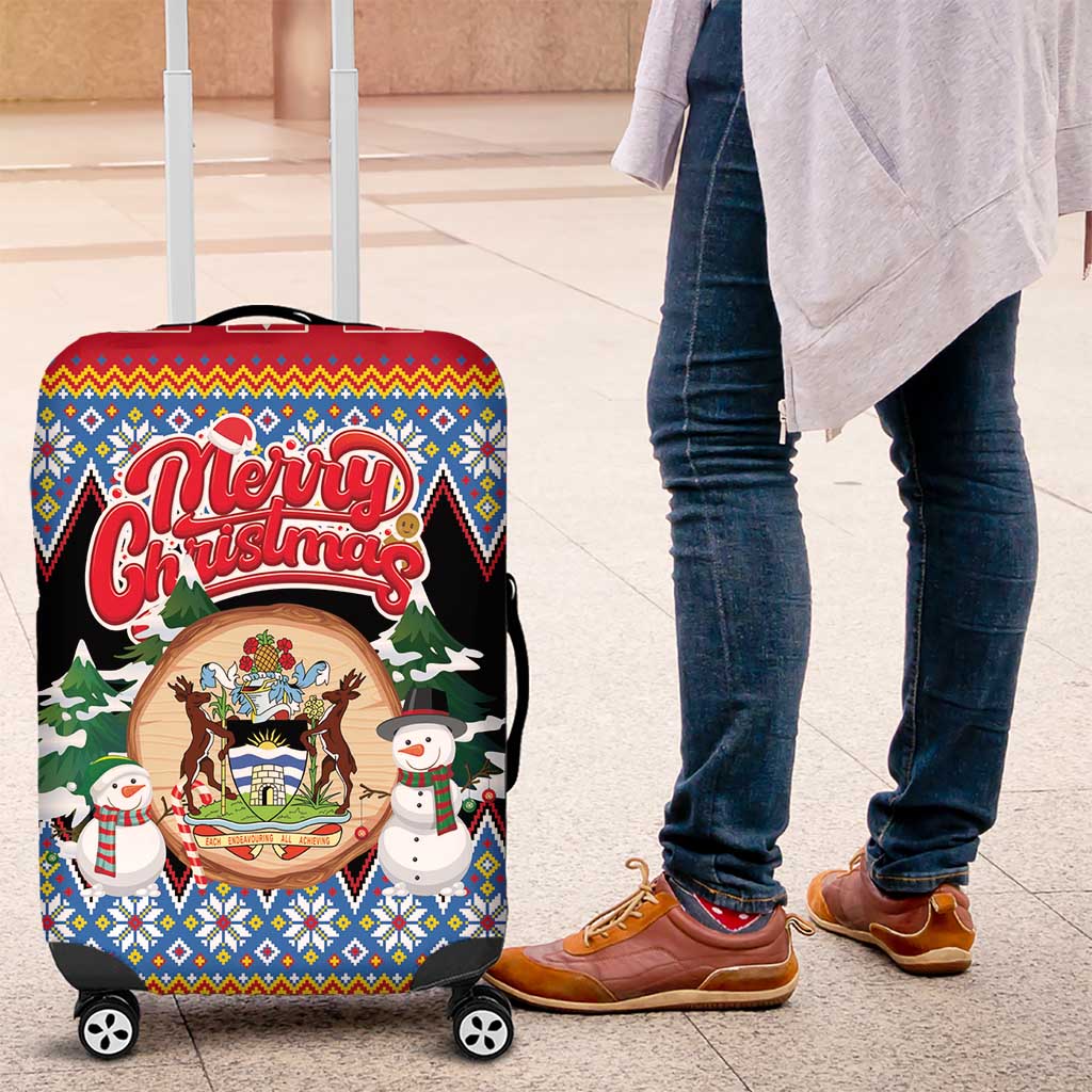 Antigua and Barbuda Christmas Luggage Cover Coat Of Arms With Snowman - Wonder Print Shop