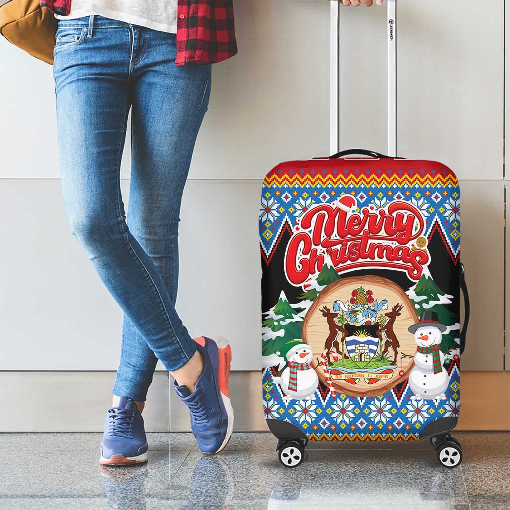 Antigua and Barbuda Christmas Luggage Cover Coat Of Arms With Snowman - Wonder Print Shop