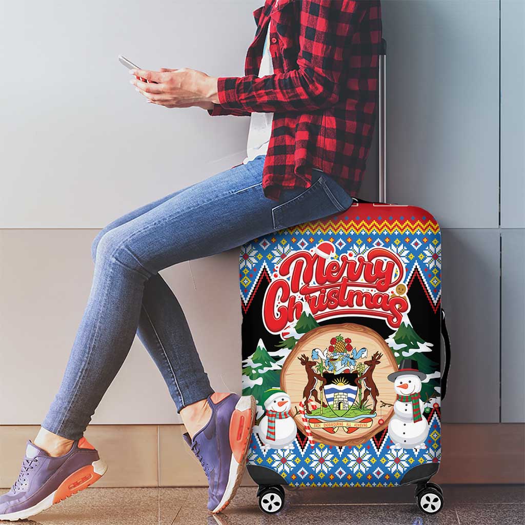 Antigua and Barbuda Christmas Luggage Cover Coat Of Arms With Snowman - Wonder Print Shop