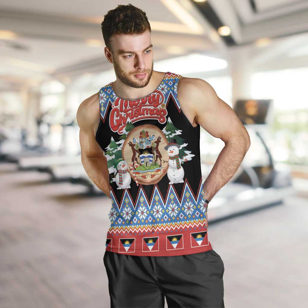 Personalized Antigua and Barbuda Christmas Men Tank Top Coat Of Arms With Snowman - Wonder Print Shop