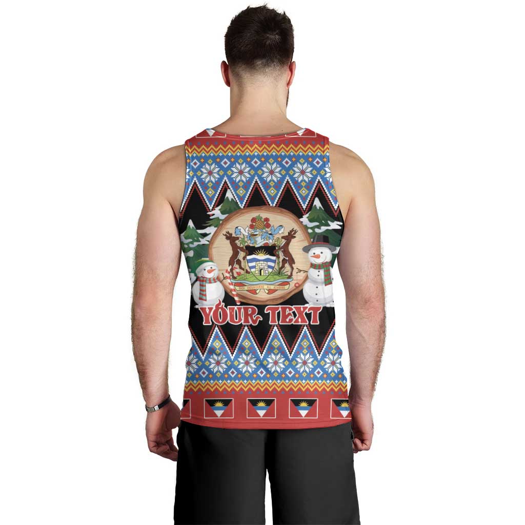 Personalized Antigua and Barbuda Christmas Men Tank Top Coat Of Arms With Snowman - Wonder Print Shop