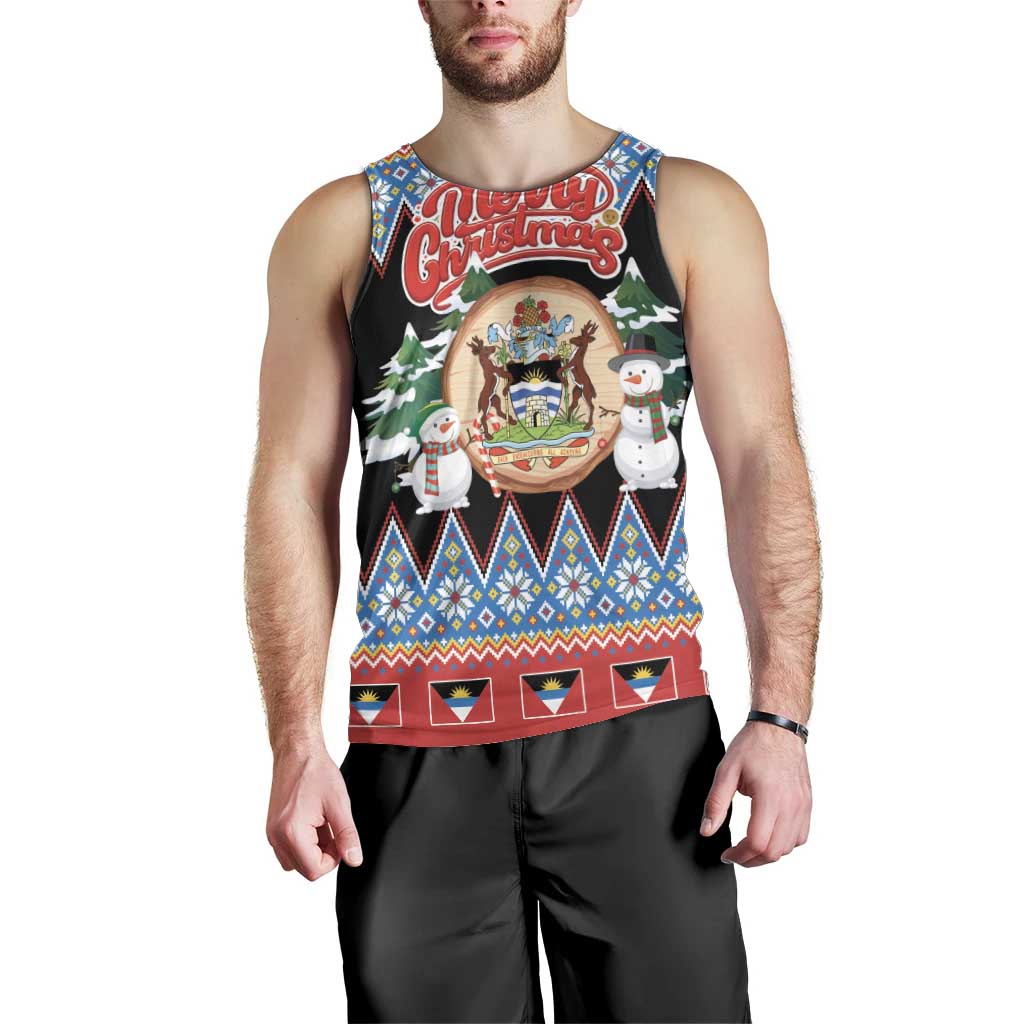 Personalized Antigua and Barbuda Christmas Men Tank Top Coat Of Arms With Snowman - Wonder Print Shop