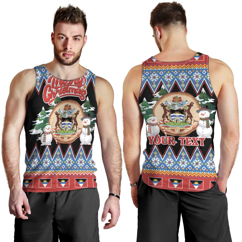 Personalized Antigua and Barbuda Christmas Men Tank Top Coat Of Arms With Snowman - Wonder Print Shop