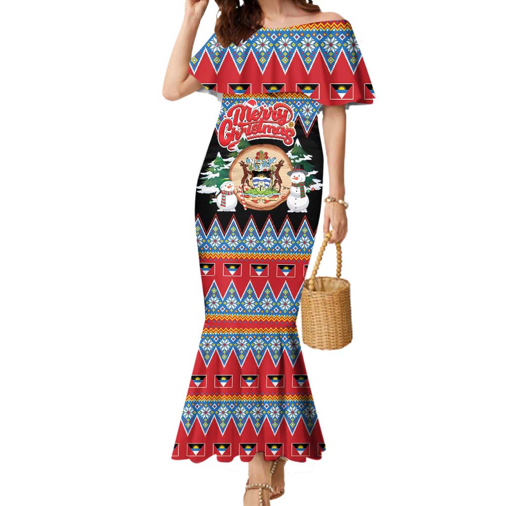 Personalized Antigua and Barbuda Christmas Mermaid Dress Coat Of Arms With Snowman - Wonder Print Shop