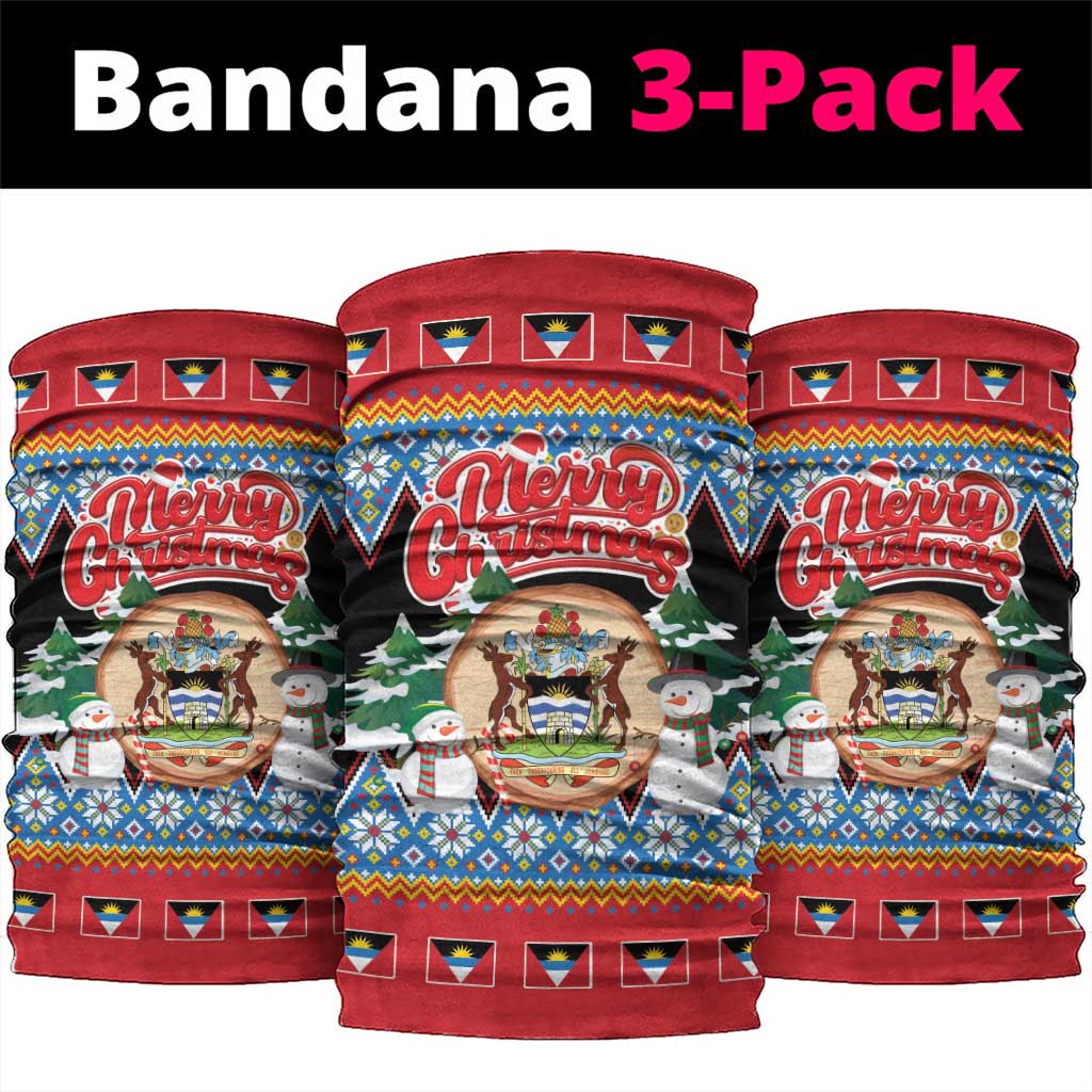 Antigua and Barbuda Christmas Neck Gaiter Coat Of Arms With Snowman - Wonder Print Shop