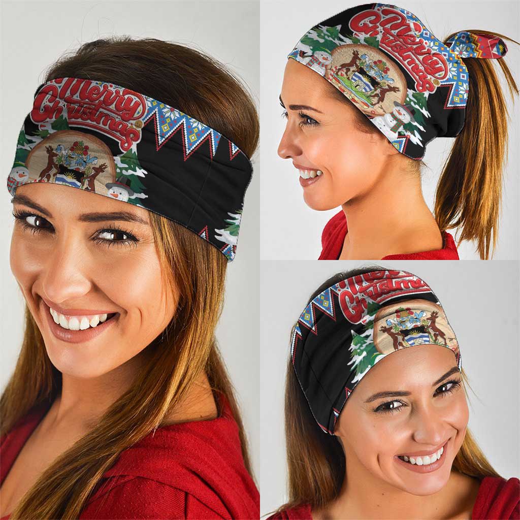 Antigua and Barbuda Christmas Neck Gaiter Coat Of Arms With Snowman - Wonder Print Shop