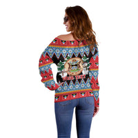 Personalized Antigua and Barbuda Christmas Off Shoulder Sweater Coat Of Arms With Snowman - Wonder Print Shop