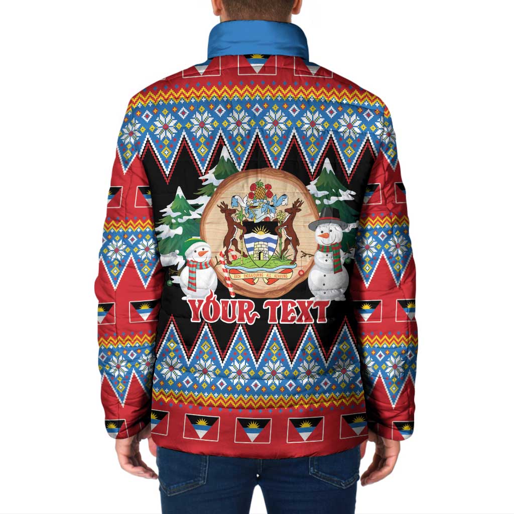 Personalized Antigua and Barbuda Christmas Padded Jacket Coat Of Arms With Snowman - Wonder Print Shop