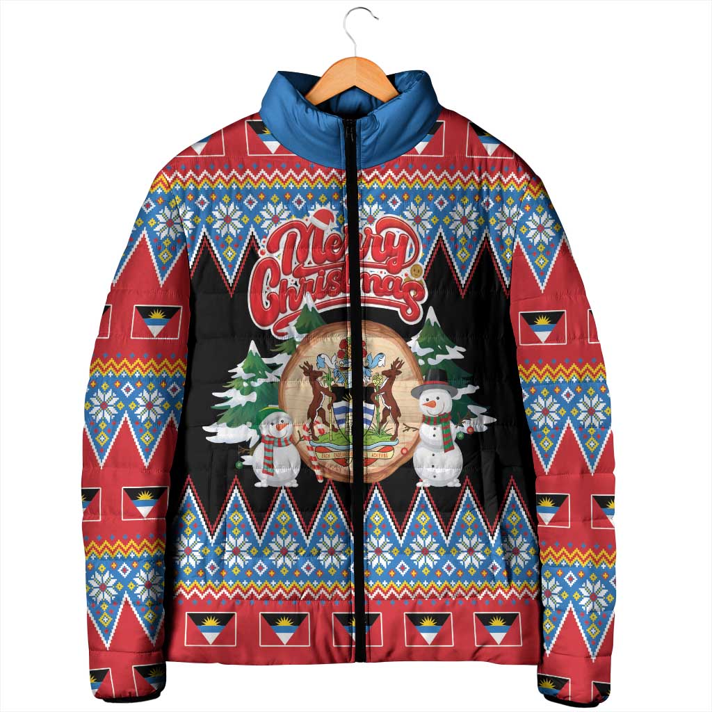 Personalized Antigua and Barbuda Christmas Padded Jacket Coat Of Arms With Snowman - Wonder Print Shop