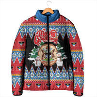 Personalized Antigua and Barbuda Christmas Padded Jacket Coat Of Arms With Snowman - Wonder Print Shop