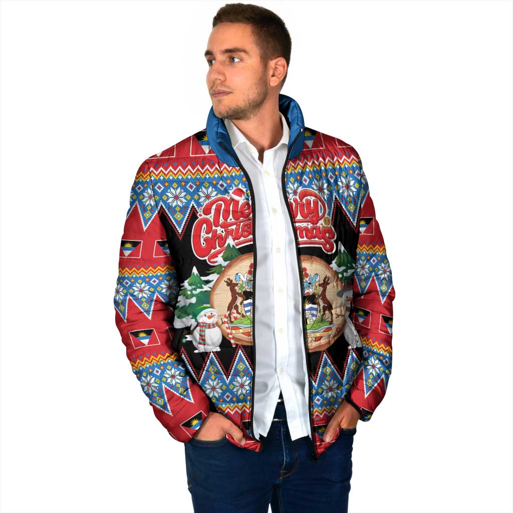 Personalized Antigua and Barbuda Christmas Padded Jacket Coat Of Arms With Snowman - Wonder Print Shop
