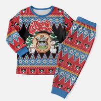 Antigua and Barbuda Christmas Pajama Set Coat Of Arms With Snowman - Wonder Print Shop