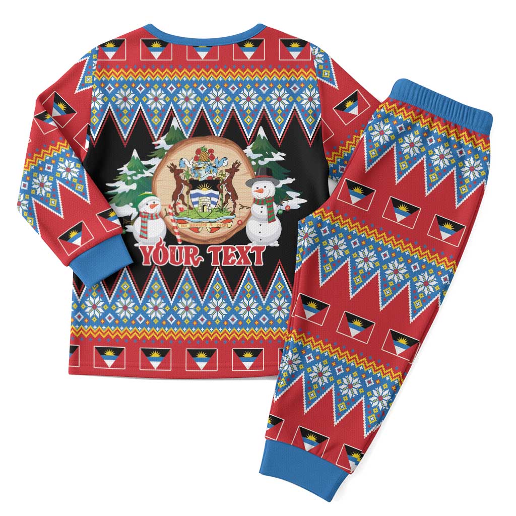 Antigua and Barbuda Christmas Pajama Set Coat Of Arms With Snowman - Wonder Print Shop