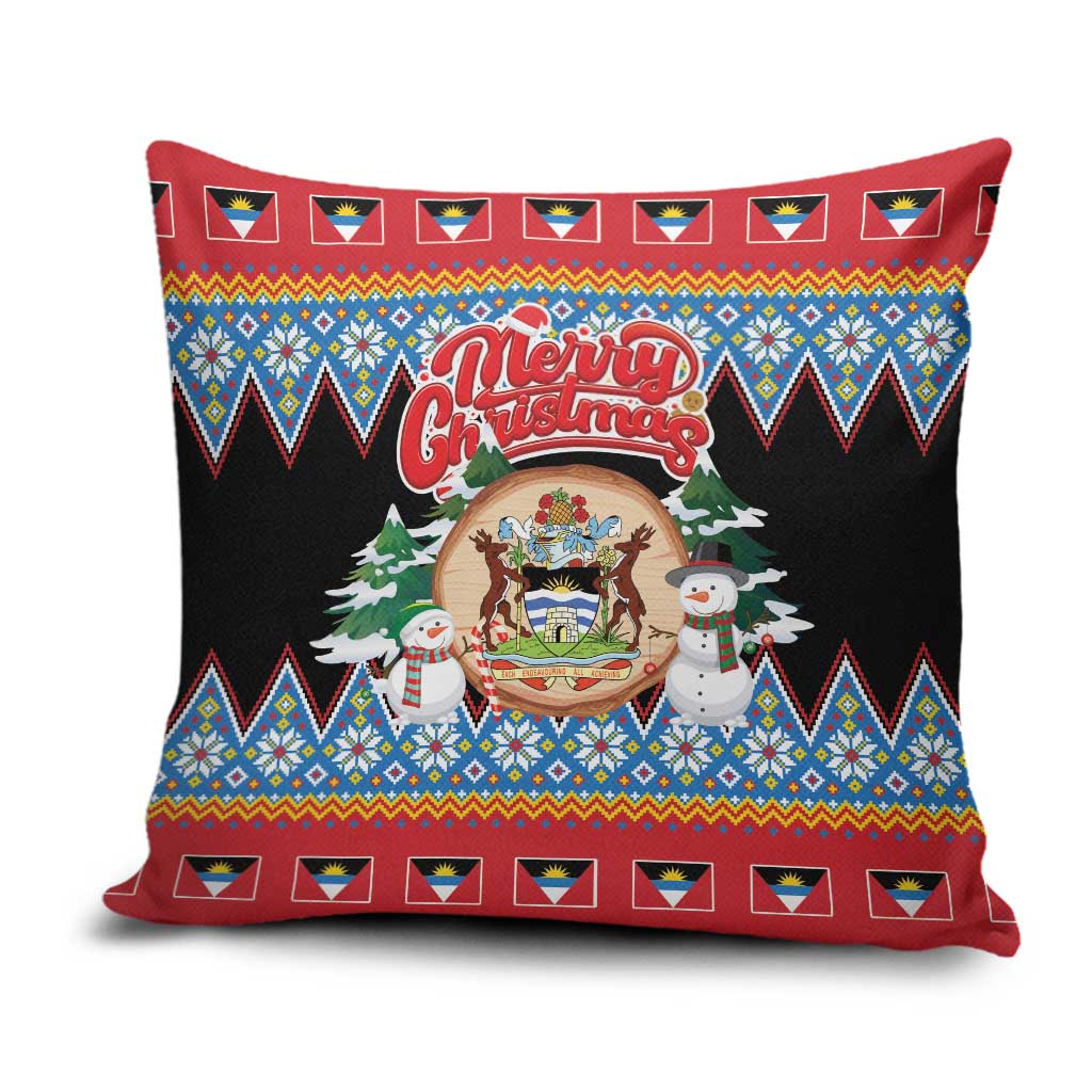 Antigua and Barbuda Christmas Pillow Cover Coat Of Arms With Snowman - Wonder Print Shop