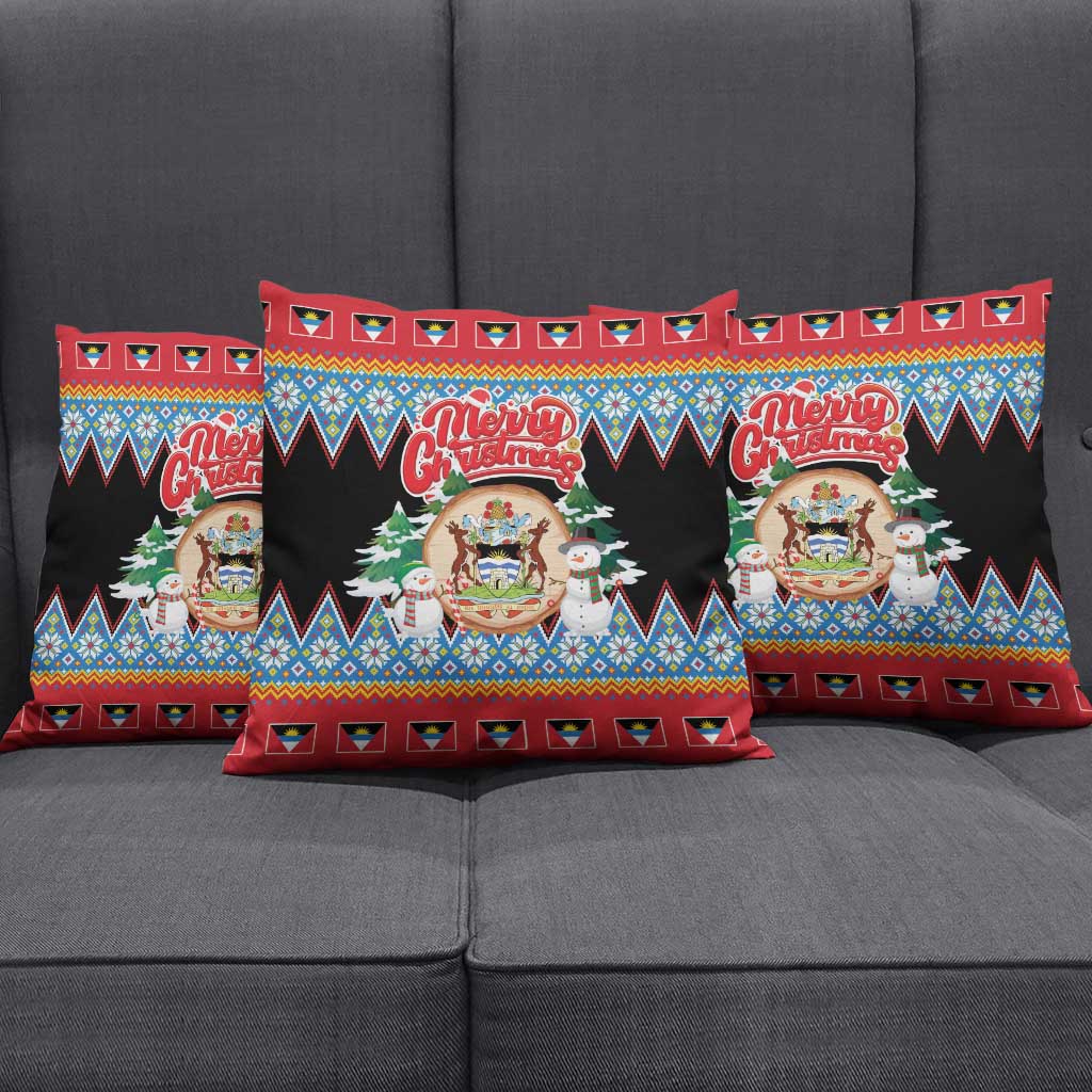 Antigua and Barbuda Christmas Pillow Cover Coat Of Arms With Snowman - Wonder Print Shop