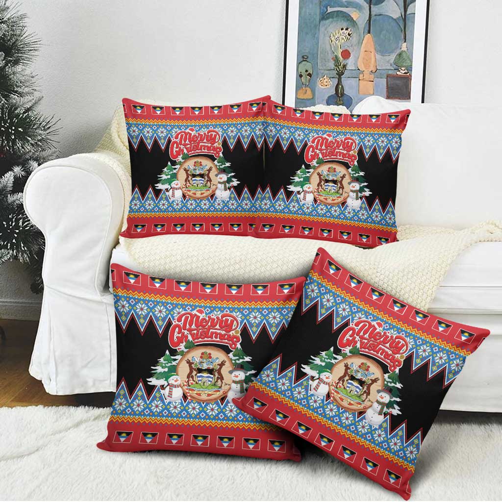 Antigua and Barbuda Christmas Pillow Cover Coat Of Arms With Snowman - Wonder Print Shop