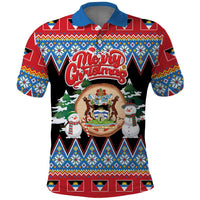 Personalized Antigua and Barbuda Christmas Polo Shirt Coat Of Arms With Snowman - Wonder Print Shop