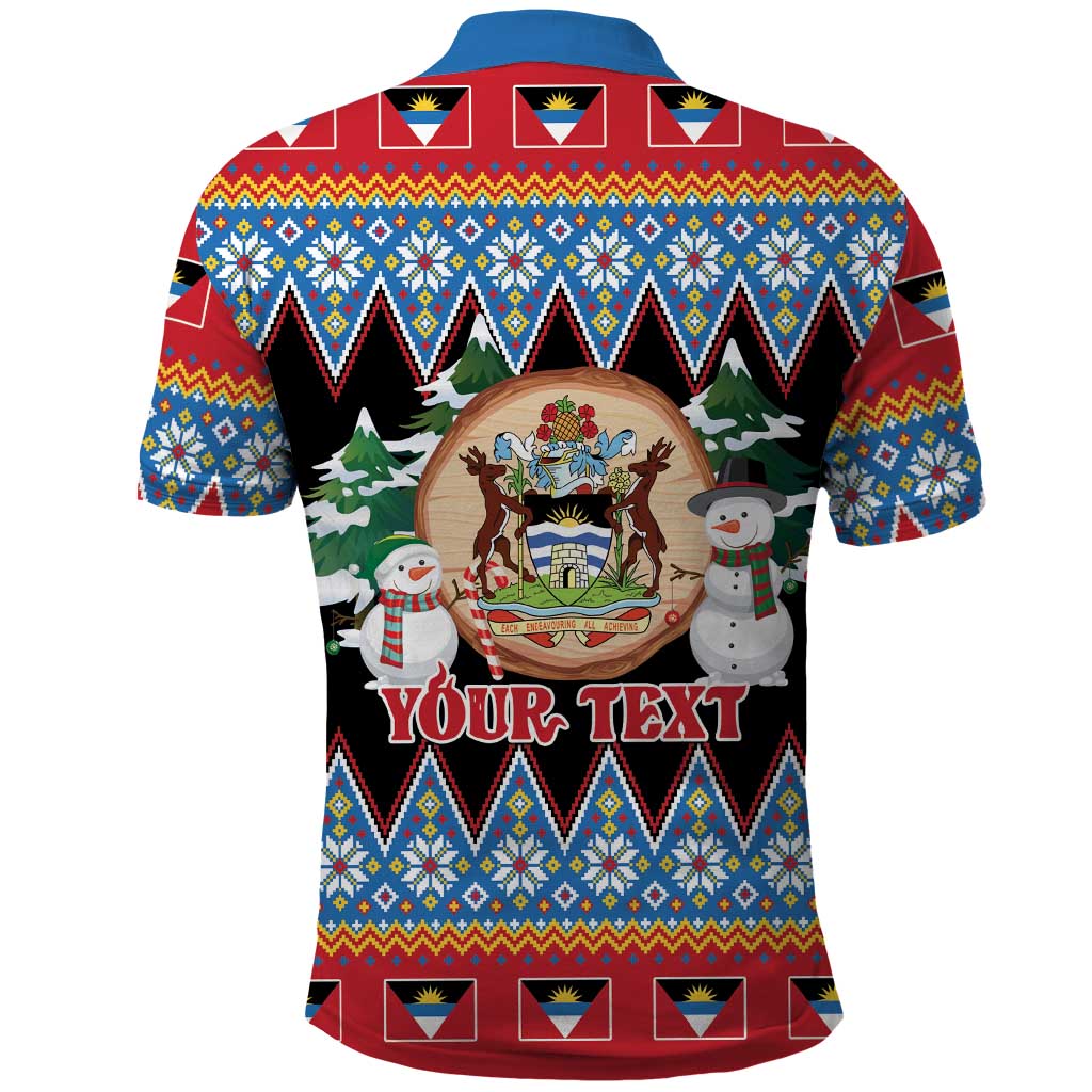 Personalized Antigua and Barbuda Christmas Polo Shirt Coat Of Arms With Snowman - Wonder Print Shop