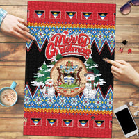 Antigua and Barbuda Christmas Puzzle Coat Of Arms With Snowman - Wonder Print Shop