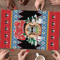 Antigua and Barbuda Christmas Puzzle Coat Of Arms With Snowman - Wonder Print Shop