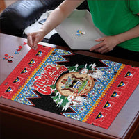 Antigua and Barbuda Christmas Puzzle Coat Of Arms With Snowman - Wonder Print Shop