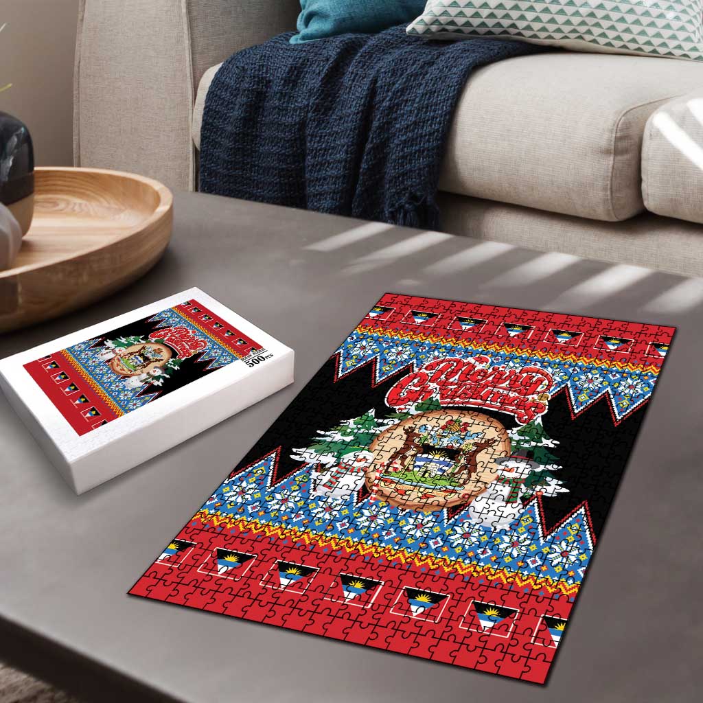 Antigua and Barbuda Christmas Puzzle Coat Of Arms With Snowman - Wonder Print Shop