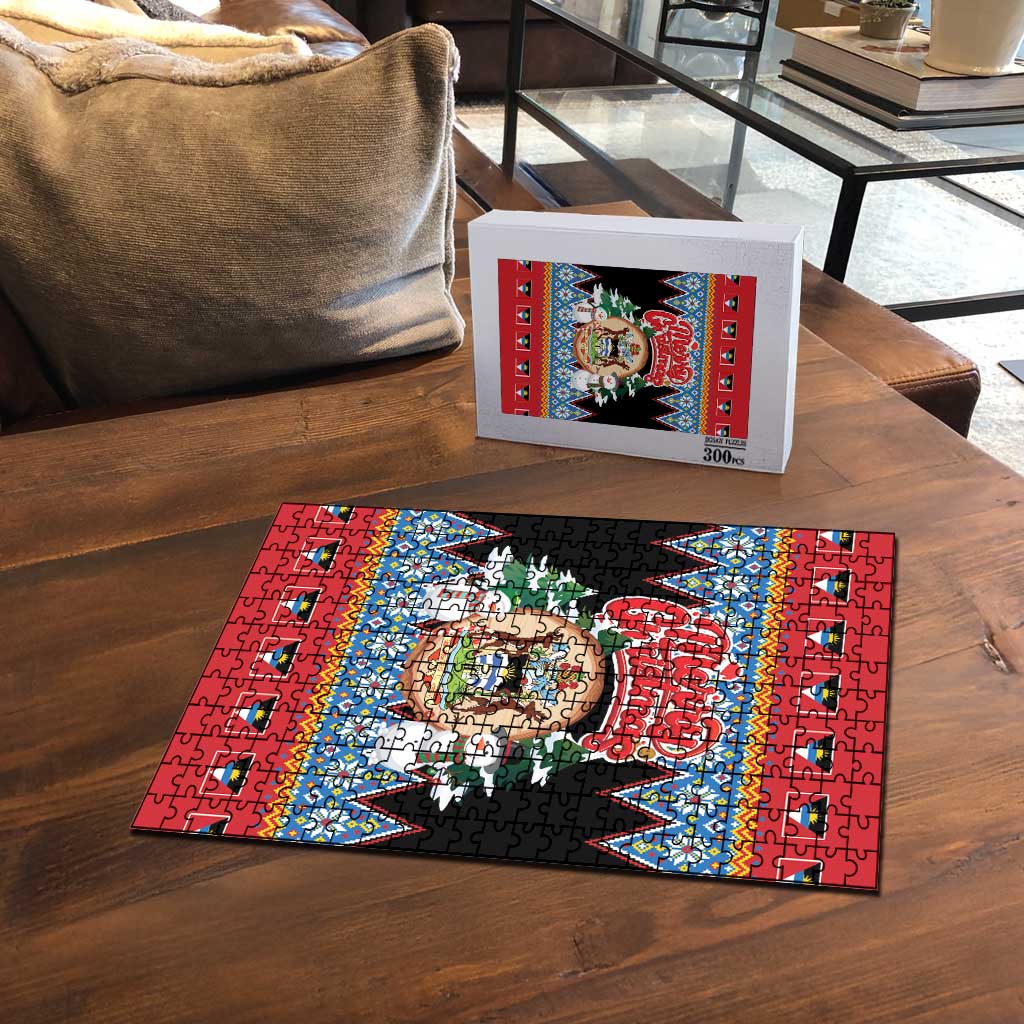 Antigua and Barbuda Christmas Puzzle Coat Of Arms With Snowman - Wonder Print Shop