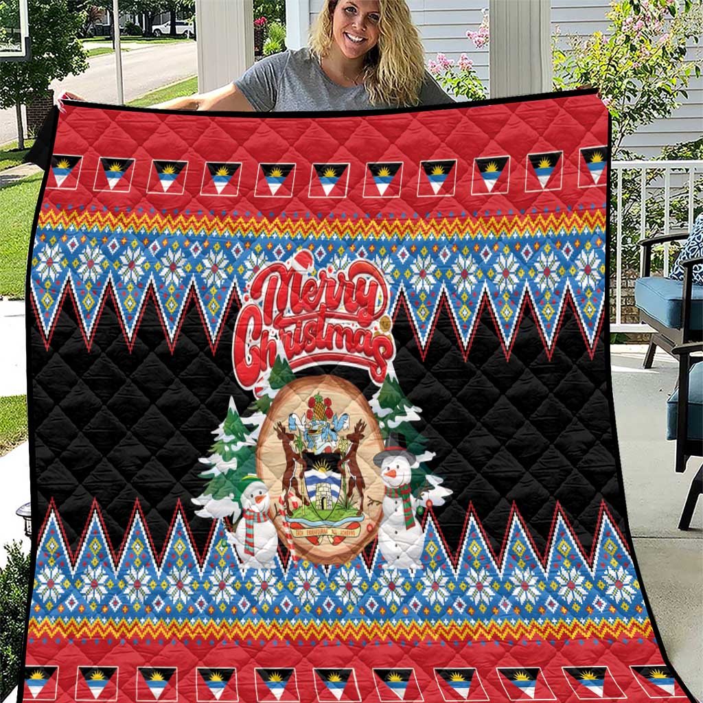 Antigua and Barbuda Christmas Quilt Coat Of Arms With Snowman - Wonder Print Shop