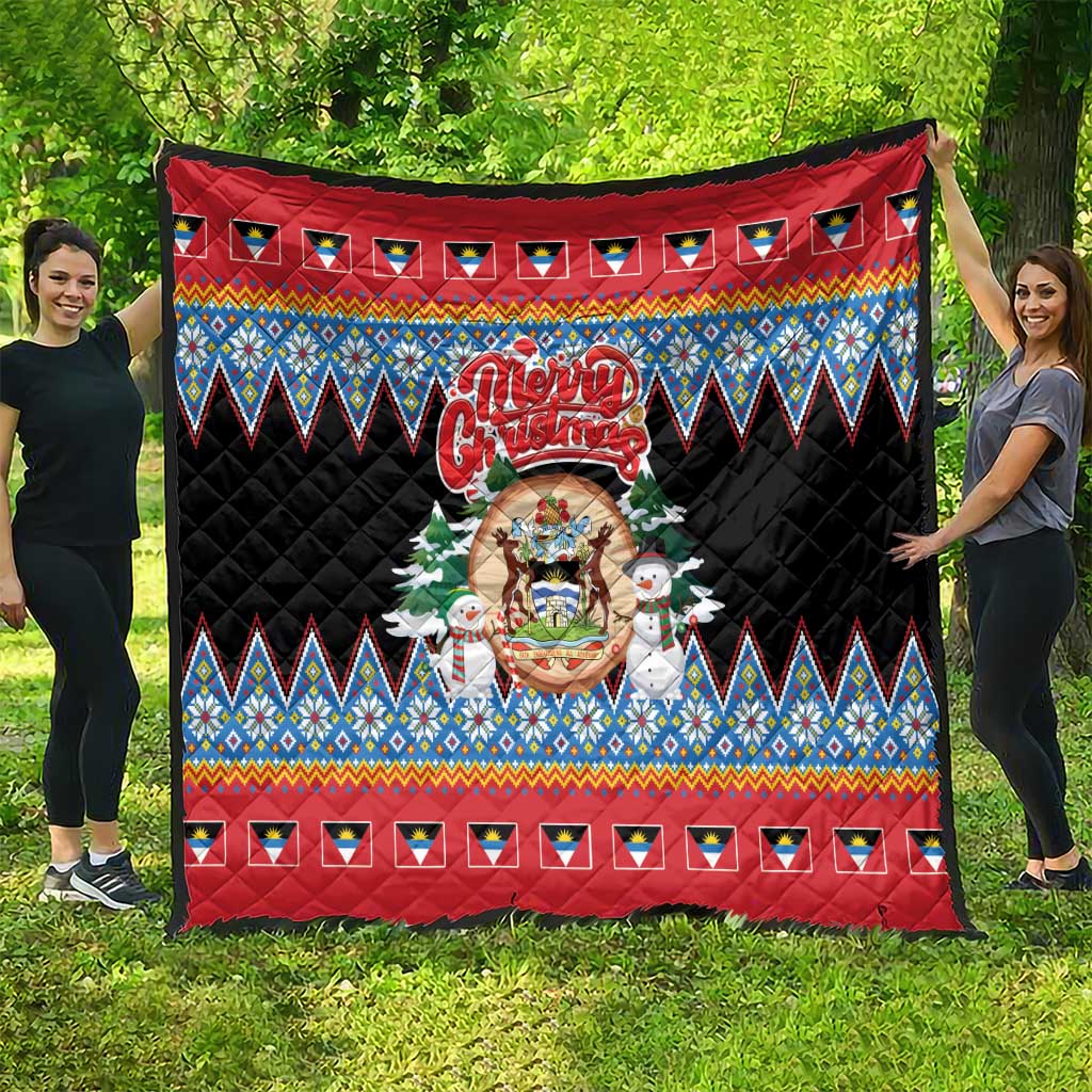 Antigua and Barbuda Christmas Quilt Coat Of Arms With Snowman - Wonder Print Shop