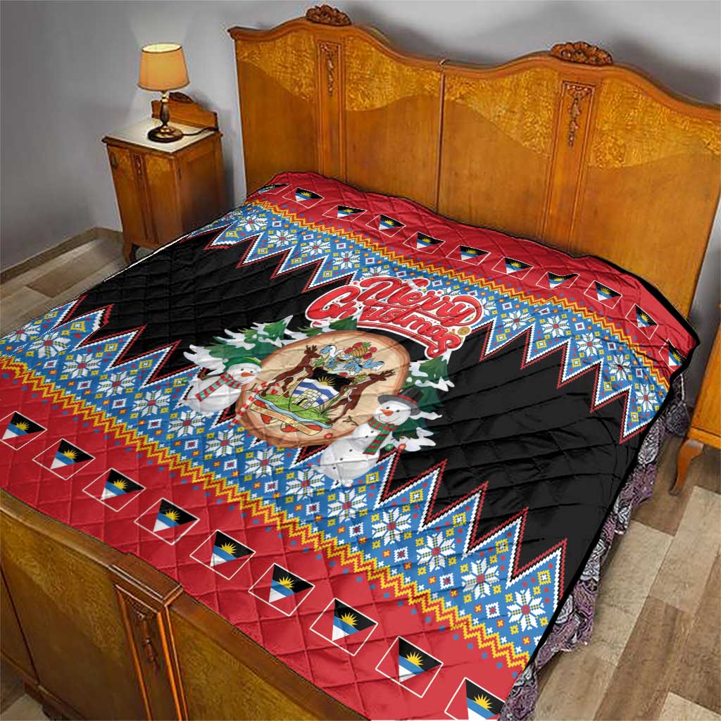 Antigua and Barbuda Christmas Quilt Coat Of Arms With Snowman - Wonder Print Shop