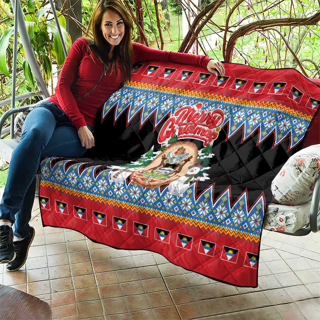 Antigua and Barbuda Christmas Quilt Coat Of Arms With Snowman - Wonder Print Shop