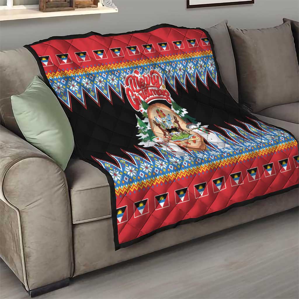 Antigua and Barbuda Christmas Quilt Coat Of Arms With Snowman - Wonder Print Shop