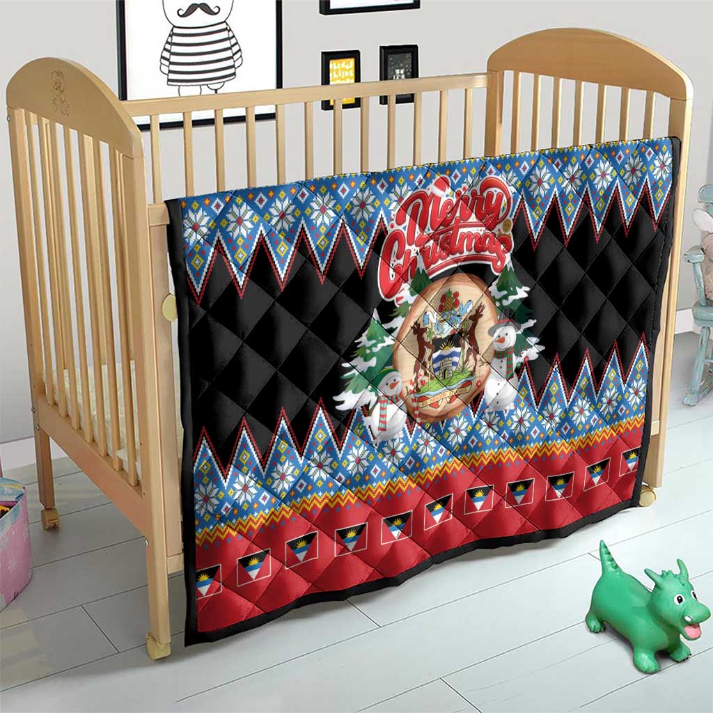 Antigua and Barbuda Christmas Quilt Coat Of Arms With Snowman - Wonder Print Shop