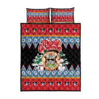 Antigua and Barbuda Christmas Quilt Bed Set Coat Of Arms With Snowman - Wonder Print Shop