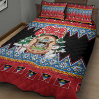 Antigua and Barbuda Christmas Quilt Bed Set Coat Of Arms With Snowman - Wonder Print Shop