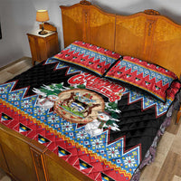 Antigua and Barbuda Christmas Quilt Bed Set Coat Of Arms With Snowman - Wonder Print Shop
