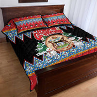 Antigua and Barbuda Christmas Quilt Bed Set Coat Of Arms With Snowman - Wonder Print Shop