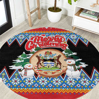Antigua and Barbuda Christmas Round Carpet Coat Of Arms With Snowman - Wonder Print Shop