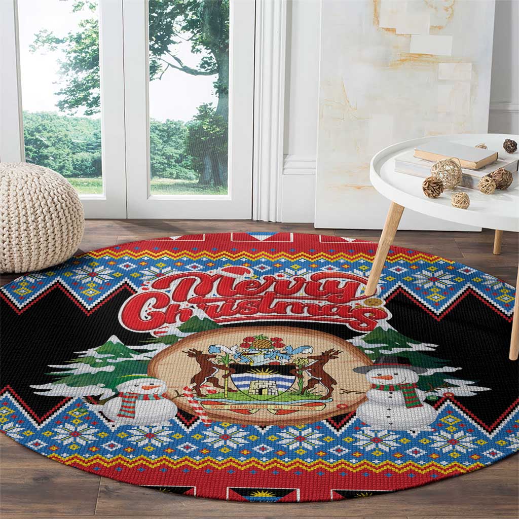 Antigua and Barbuda Christmas Round Carpet Coat Of Arms With Snowman - Wonder Print Shop