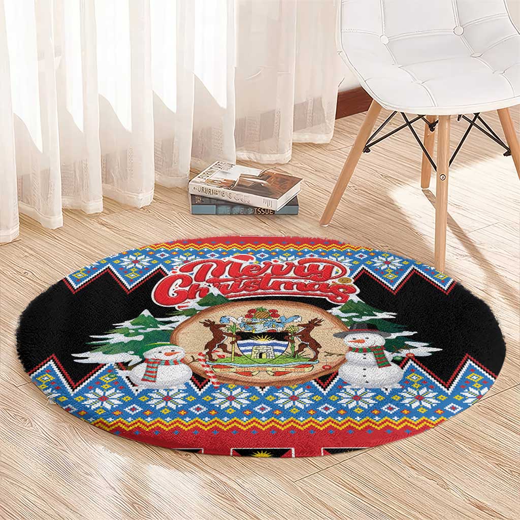 Antigua and Barbuda Christmas Round Carpet Coat Of Arms With Snowman - Wonder Print Shop