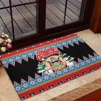 Antigua and Barbuda Christmas Rubber Doormat Coat Of Arms With Snowman - Wonder Print Shop