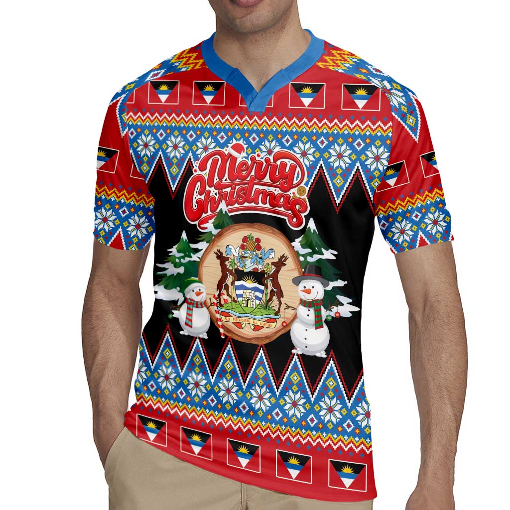 Personalized Antigua and Barbuda Christmas Rugby Jersey Coat Of Arms With Snowman - Wonder Print Shop