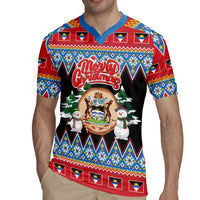 Personalized Antigua and Barbuda Christmas Rugby Jersey Coat Of Arms With Snowman - Wonder Print Shop