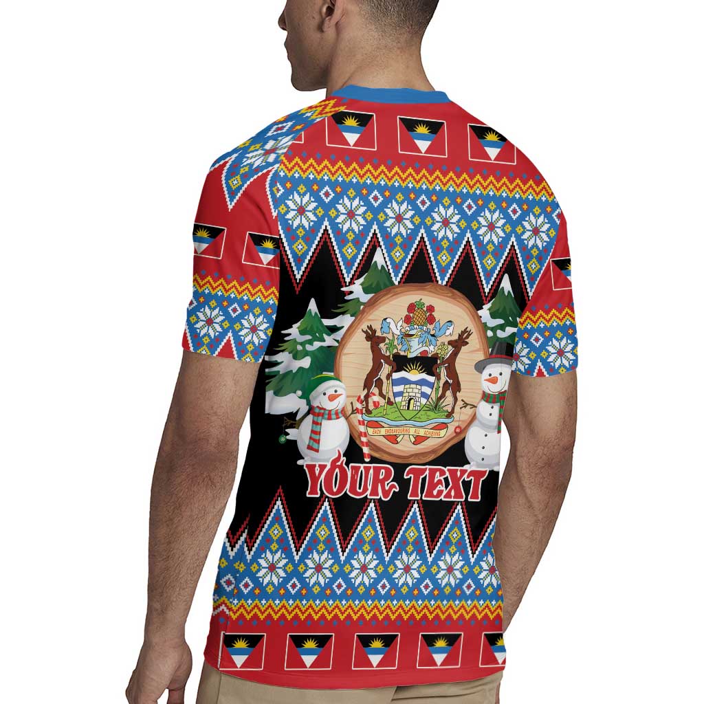 Personalized Antigua and Barbuda Christmas Rugby Jersey Coat Of Arms With Snowman - Wonder Print Shop