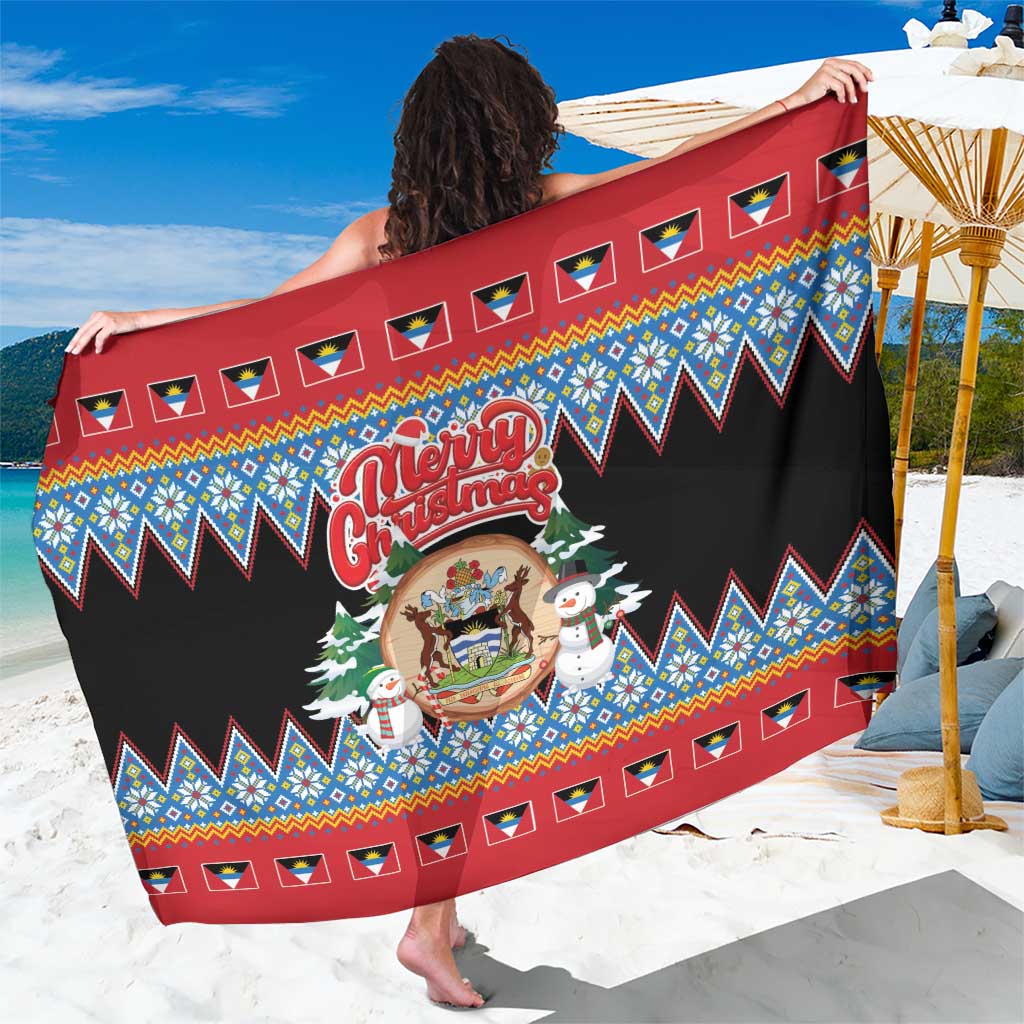 Antigua and Barbuda Christmas Sarong Coat Of Arms With Snowman - Wonder Print Shop