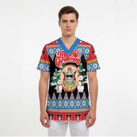 Personalized Antigua and Barbuda Christmas Scrub Top Coat Of Arms With Snowman - Wonder Print Shop