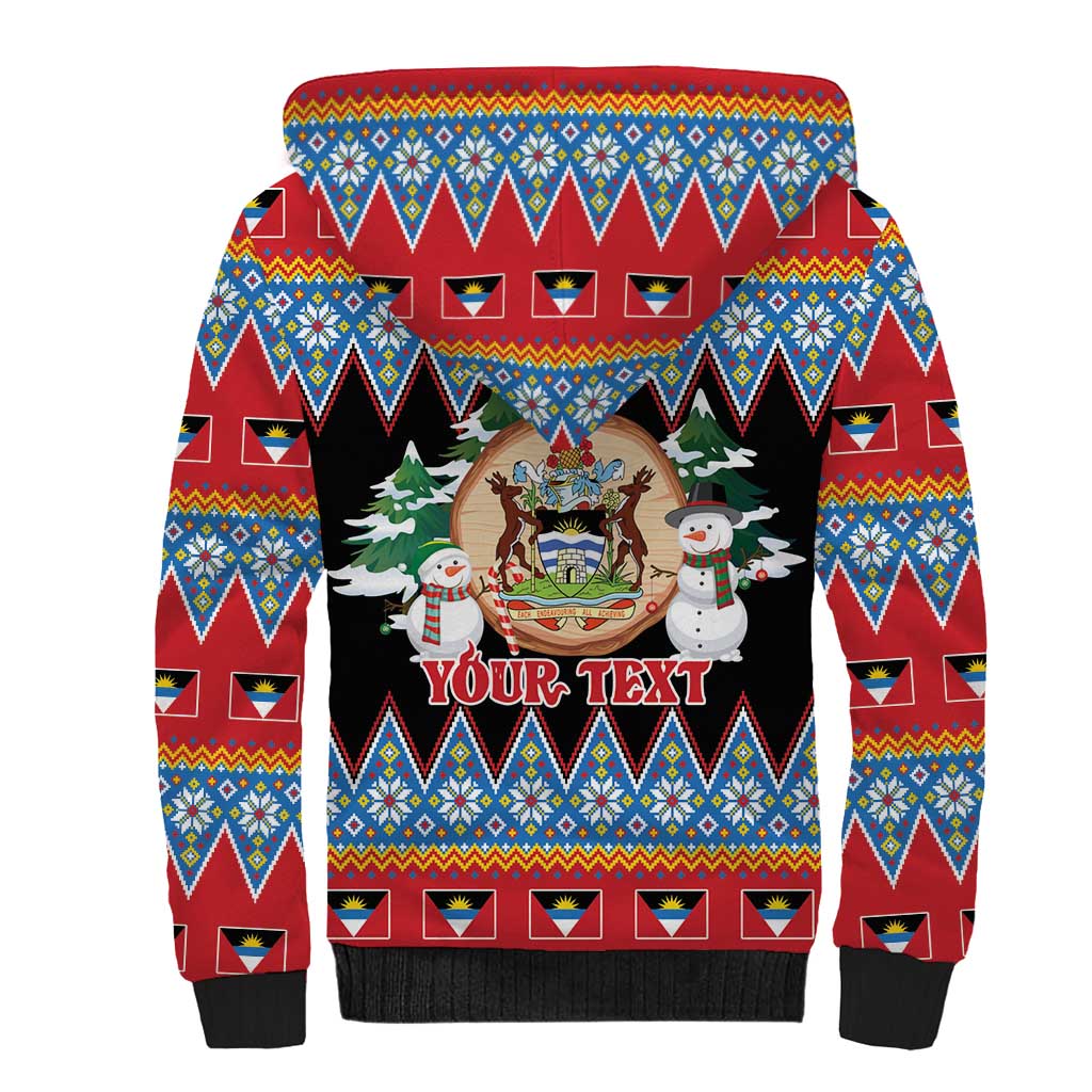 Personalized Antigua and Barbuda Christmas Sherpa Hoodie Coat Of Arms With Snowman - Wonder Print Shop